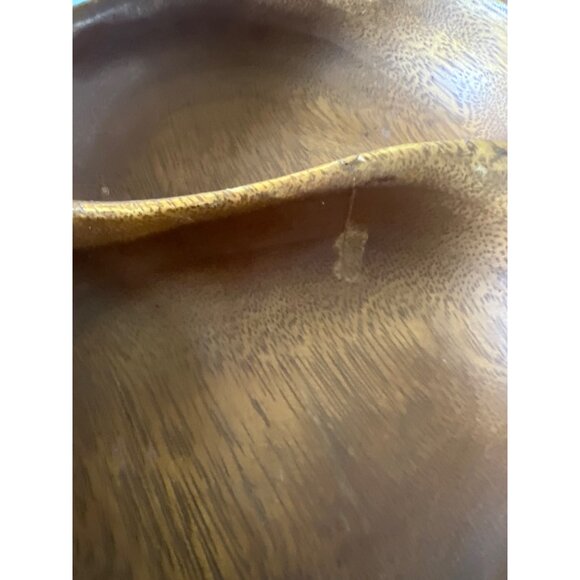 Vintage Hand Carved Monkey Pod Double Section Acorn Shaped Serving Dish - Picture 2 of 10